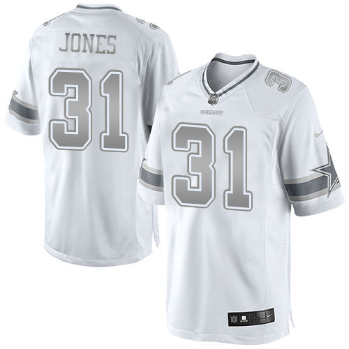 Men's Dallas Cowboys #31 Byron Jones Limited White Platinum NFL Jersey