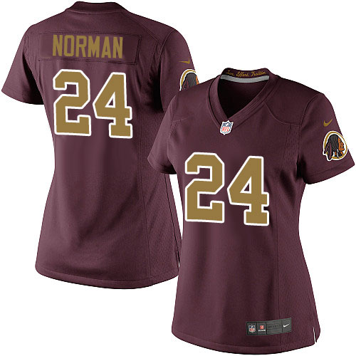 Women's Washington Redskins #24 Josh Norman Limited Burgundy Red/Gold Number Alternate 80TH Anniversary NFL Jersey