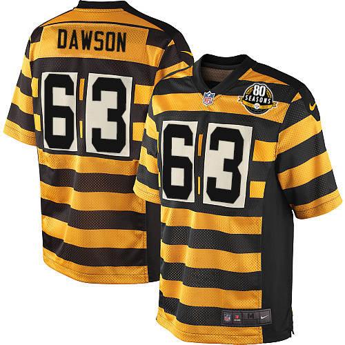 Men's Pittsburgh Steelers #63 Dermontti Dawson Game Yellow/Black Alternate 80TH Anniversary Throwback NFL Jersey
