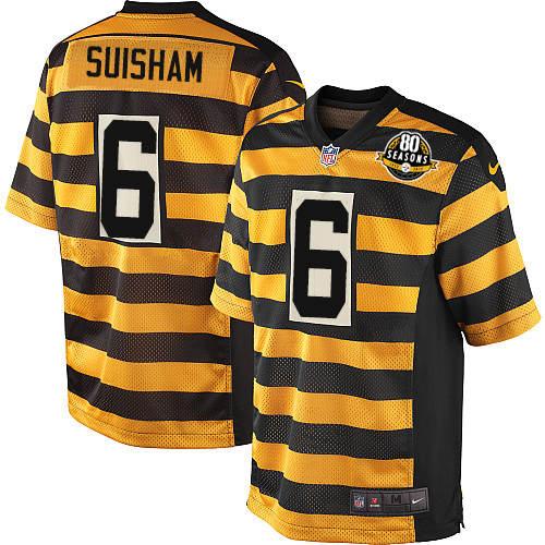 Men's Pittsburgh Steelers #6 Shaun Suisham Elite Yellow/Black Alternate 80TH Anniversary Throwback NFL Jersey