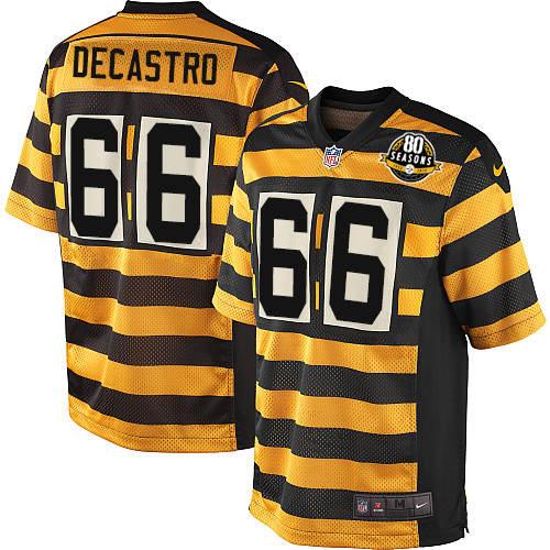 Men's Pittsburgh Steelers #66 David DeCastro Elite Yellow/Black Alternate 80TH Anniversary Throwback NFL Jersey