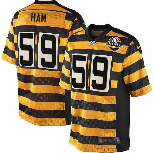 Men's Pittsburgh Steelers #59 Jack Ham Game Yellow/Black Alternate 80TH Anniversary Throwback NFL Jersey