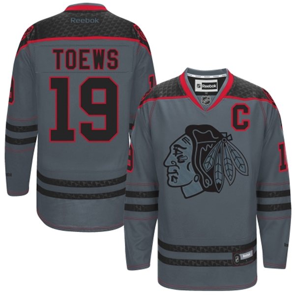 Men's Chicago Blackhawks #19 Jonathan Toews Premier Charcoal Cross Check Fashion NHL Jersey