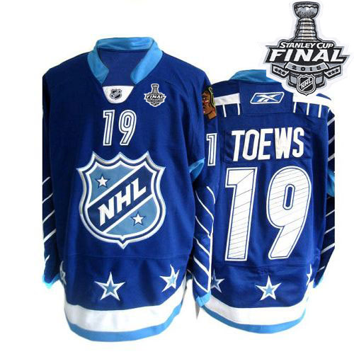 Men's Chicago Blackhawks #19 Jonathan Toews Premier Blue All Star Stanley Cup Patch NHL Jersey